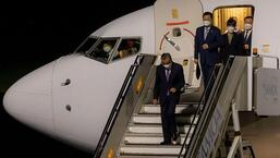Chinese foreign minister Wang Yi (front) disembarking from his plane at Apia International Airport as he arrives for an official visit to Samoa. (AFP)