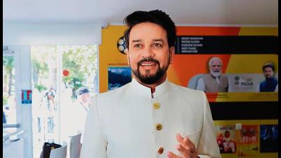 Anurag Thakur, Union Minister of Information & Broadcasting at the India Pavilion at Cannes Film Festival 2022. Anurag Thakur, Union Minister of Information & Broadcasting at the India Pavilion at Cannes Film Festival 2022.