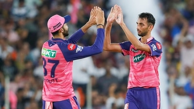Prasidh Krishna of Rajasthan Royals celebrates after taking a wicket during the Indian Premier League 2022 Qualifier 2 (PTI) Prasidh Krishna of Rajasthan Royals celebrates after taking a wicket during the Indian Premier League 2022 Qualifier 2 (PTI)