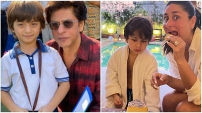 Shah Rukh with his son AbRam Khan and Kareena Kapoor with her son Taimur Ali Khan.