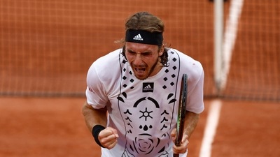 Greece's Stefanos Tsitsipas reacts during his second round match against Czech Republic's Zdenek Kolar (REUTERS)