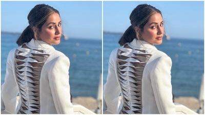 Hina’s blazer featured white and off-white details at the back, which made her look more vibrant. (Instagram/@realhinakhan)