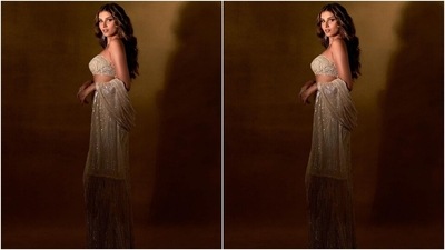 Tara arrived at the birthday bash dressed in a heavily embellished beige Indo-western lehenga set from Bollywood's favourite designer Manish Malhotra's clothing line. She slipped into a luminous co-ord set from Manish's Khaab collection and served sultry sartorial goals. "Last night [heart and sparkle emoticon]," Tara captioned the post. (Instagram/@tarasutaria)