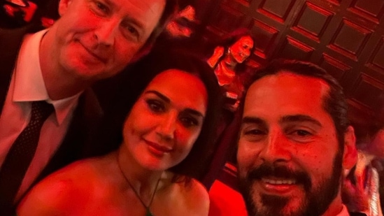 Preity Zinta also posted a photo, where she was seen posing with Gene and her actor-friend, Dino Morea. She captioned her post, “Roses are red, my dress was green, too many favourites all on my screen… Hope that rhymes… #nightout #friendship #memories #selfies #ting.”
