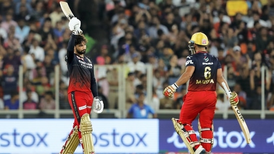 Rajat Patidar of Royal Challengers Bangalore celebrates his half century during the Indian Premier League 2022 Qualifier 2 (PTI)