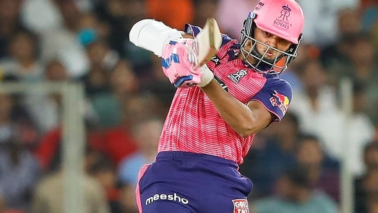 Yashaswi Jaiswal of Rajasthan Royals plays a shot during the Indian Premier League 2022 Qualifier 2(PTI)