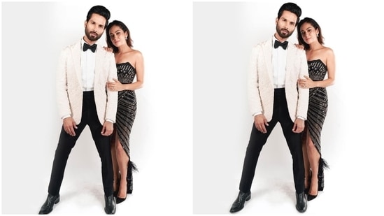 On Thursday, Mira and Shahid took to their Instagram pages to post photos of their sizzling looks for Karan Johar's party. The couple twinned in black and white ensembles for the occasion and served fans with king and queen vibes. While Mira captioned her post, "Looking at my [king] Shahid Kapoor," Shahid wrote, "Looking at my Queen Mira Kapoor." The images show Mira hugging Shahid while posing for the camera.(Instagram)