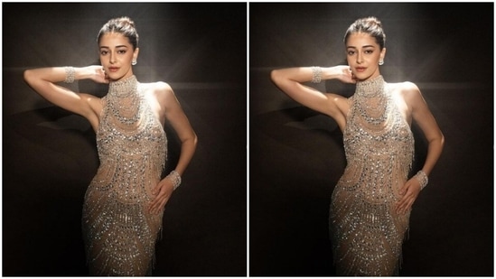 Ananya’s bodycon gown featured sleeveless and turtleneck details. The ochre gown came intricately decorated in silver sequins and hugged her shape perfectly.(Instagram/@ananyapanday)