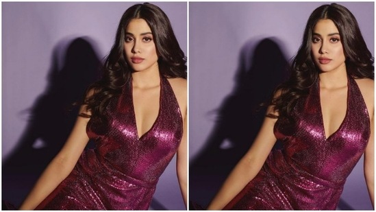 Assisted by makeup artist Riviera Lynn, Janhvi decked up in pink eyeshadow, black eyeliner, mascara-laden eyelashes, contoured cheeks and a shade of nude lipstick.(Instagram/@janhvikapoor)