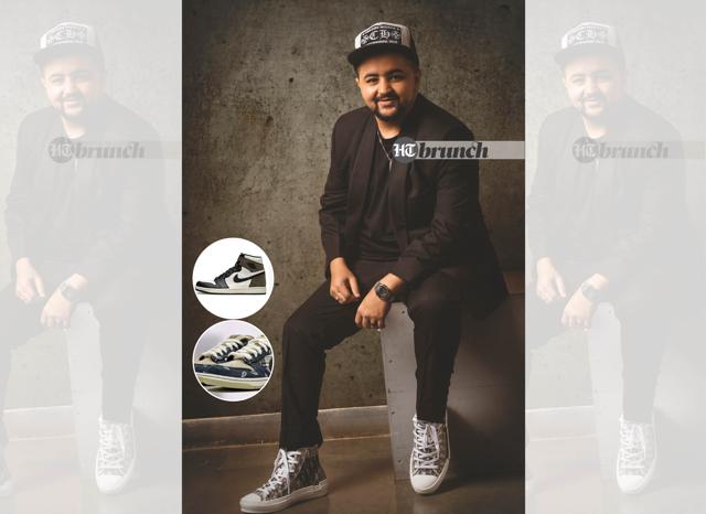 Karan says the most coveted sneakers in India are definitely any of Travis Scott x Nike sneakers (inset) on the higher-end and Jordan 1 Dark Mochas (inset) in the mid-range; Cap by Chromeheart; Sneakers: Dior Oblique (Subi Samuel)