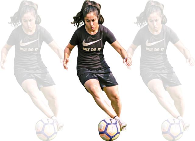 Tanvie in action as a midfielder for Parikrama FC Tanvie in action as a midfielder for Parikrama FC