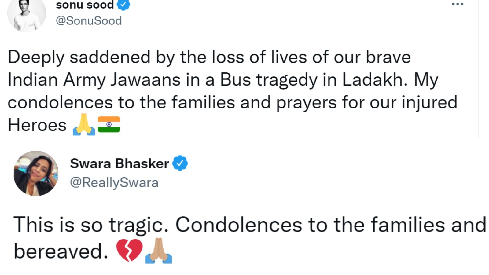 Sonu Sood and Swara Bhasker's tweet.