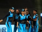 Supernovas Deandra Dottin celebrates the dismissal during the Final match of Women's T20 Challenge 2022 between Supernovas and Velocity, at Maharashtra Cricket Association Stadium in Pune.