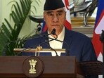 Nepal's Prime Minister Sher Bahadur Deuba speaks during a joint press briefing with his Indian counterpart Narendra Modi (not pictured) after the exchange of agreements ceremony at the Hyderabad House in New Delhi last month. (Photo by Prakash SINGH/AFP)