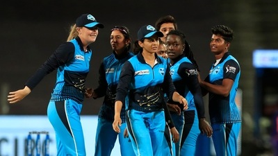Supernovas Deandra Dottin celebrates the dismissal during the Final match of Women's T20 Challenge 2022 between Supernovas and Velocity, at Maharashtra Cricket Association Stadium in Pune. (ANI) Supernovas Deandra Dottin celebrates the dismissal during the Final match of Women's T20 Challenge 2022 between Supernovas and Velocity, at Maharashtra Cricket Association Stadium in Pune. (ANI)