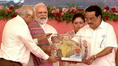 Prime Minister Narendra Modi during a public meeting at Atkot, in Gujarat. (PTI) Prime Minister Narendra Modi during a public meeting at Atkot, in Gujarat. (PTI)