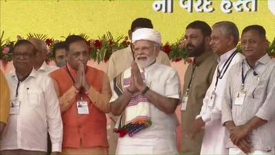 Prime Minister Narendra Modi began his two-day visit to the state of Gujarat on Saturday. (PTI) Prime Minister Narendra Modi began his two-day visit to the state of Gujarat on Saturday. (PTI)