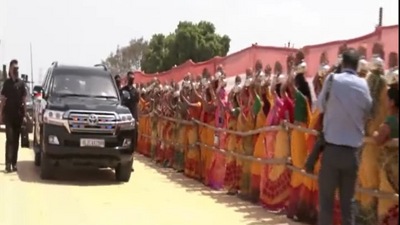 A large number of women were seen greeting the Prime Minister as he made his way to the public function. (ANI) A large number of women were seen greeting the Prime Minister as he made his way to the public function. (ANI)