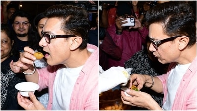 Aamir Khan enjoys golgappas in Mumbai.