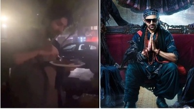 Kartik Aaryan ate at a roadside stall after promoting Bhool Bhulaiyaa 2 in Pune. Kartik Aaryan ate at a roadside stall after promoting Bhool Bhulaiyaa 2 in Pune.