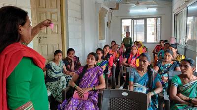 Women during menstrual cups training at Velhe village. (HT PHOTO) Women during menstrual cups training at Velhe village. (HT PHOTO)