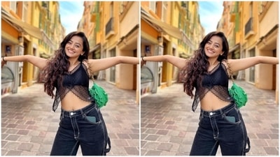 In the end, Helly rounded off her holiday look with a green patterned mini shoulder bag, trendy watch, chunky white lace-up sneakers, open side-parted tresses styled in soft curls, glowing skin, blushed cheeks, nude lip shade, mascara on the lashes and on-fleek brows. What do you think of Helly's outfit? (Instagram)