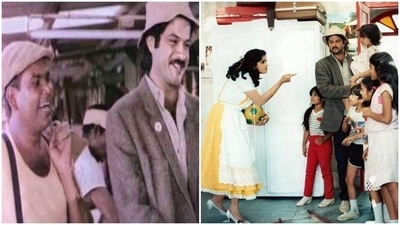 Satish Kaushik, Anil Kapoor, and Sridevi in stills from Mr. India.