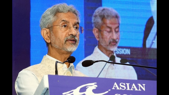 External affairs minister S Jaishankar addresses the inaugural session of NADI 2022 (Natural Allies in Development and Interdependence) "Asian Confluence River Conclave 2022", at Radisson Blu, in Guwahati on Saturday, May 28, 2022. (ANI)