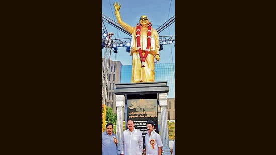 The 16-foot-high bronze statue is mounted on a 14-foot-high pedestal. (Twitter)