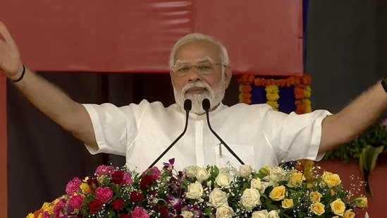 PM Modi addressed an event in Gujarat on Saturday. ((tweeted by @BJPGujarat) ) PM Modi addressed an event in Gujarat on Saturday. ((tweeted by @BJPGujarat) )