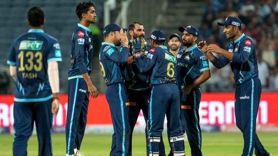 Gujarat Titans players in action during IPL 2022 game(PTI) Gujarat Titans players in action during IPL 2022 game(PTI)