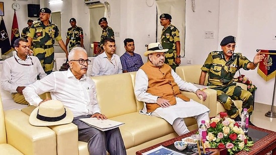 Union home minister Amit Shah during his visit to the National Coastal Police Academy in Okha, Saturday, May 28, 2022. (PTI Photo)