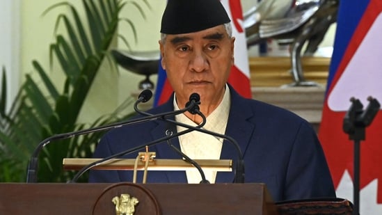 Nepal's Prime Minister Sher Bahadur Deuba speaks during a joint press briefing with his Indian counterpart Narendra Modi (not pictured) after the exchange of agreements ceremony at the Hyderabad House in New Delhi last month. (Photo by Prakash SINGH/AFP)
