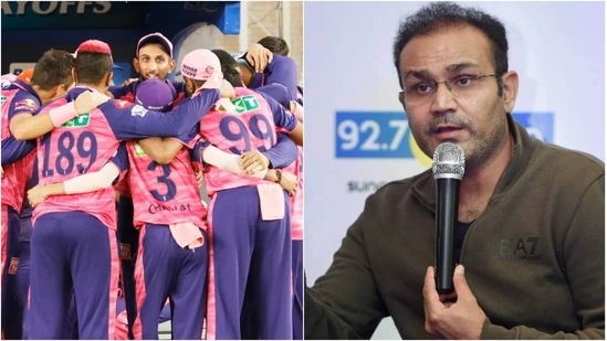 Rajasthan Royals players in action; Virender Sehwag(IPL/Twitter)