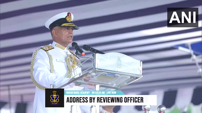 Admiral R Hari Kumar, Chief of Naval Staff addressing the cadets. (ANI) Admiral R Hari Kumar, Chief of Naval Staff addressing the cadets. (ANI)