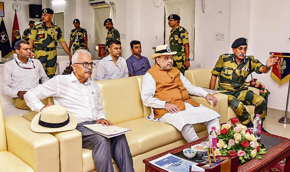 Union home minister Amit Shah during his visit to the National Coastal Police Academy in Okha, Saturday, May 28, 2022. (PTI Photo)