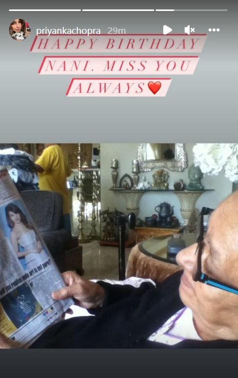 Priyanka Chopra shared a picture of her grandmother on Instagram Stories.