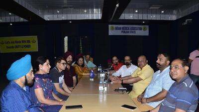 IMA members and MC officials during a meeting at IMA house in BRS Nagar, Ludhiana. (HT PHOTO)