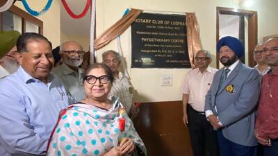 Rotary club members during inauguration of physiotherapy unit at Guru Amar Das Apahaj Ashram in Ludhiana. (HT PHOTO)