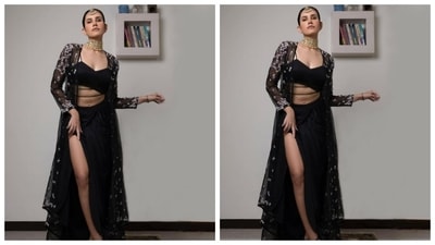 Sonnalli played muse to fashion designer Mandira Wirk and picked a black co-ord set. (Instagram/@sonnalliseygall)