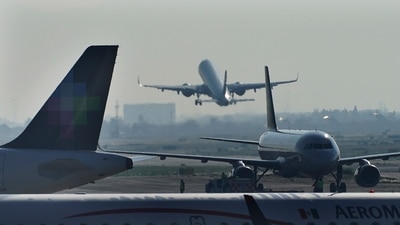 (Representational) Passenger planes take off from Benito Juárez International Airport in Mexico City, Thursday, May 12, 2022. (AP Photo/Marco Ugarte) (AP) (Representational) Passenger planes take off from Benito Juárez International Airport in Mexico City, Thursday, May 12, 2022. (AP Photo/Marco Ugarte) (AP)