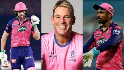 Jos Buttler; Shane Warne and Sanju Samson Jos Buttler; Shane Warne and Sanju Samson