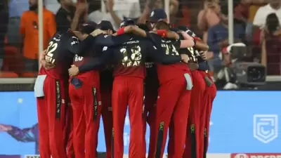 RCB team huddle. (IPL) RCB team huddle. (IPL)
