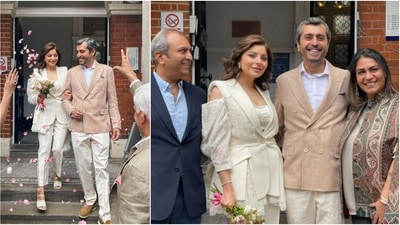 Kanika Kapoor and Gautam Hathiramani after registering their wedding.