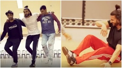 Ranveer Singh rehearses RRR song Naacho Naacho. Ranveer Singh rehearses RRR song Naacho Naacho.