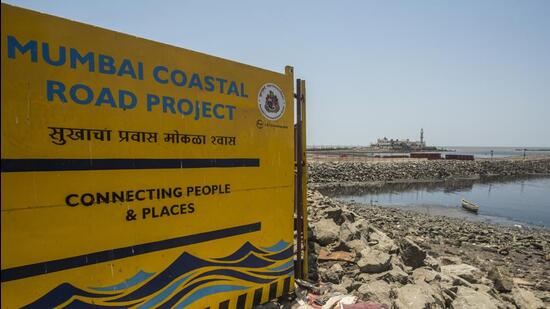 Mumbai, India - May 12, 2019: Ongoing coastal road work at Hajiali in Mumbai, India, on Sunday, May 12, 2019. (Photo by Pratik Chorge/Hindustan Times) (Pratik Chorge/HT Photo)
