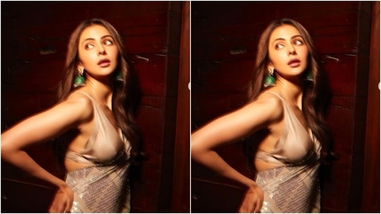 Styled by fashion stylist Ami Patel, Rakul Preet wore her tresses open in soft wavy curls with a middle part.(Instagram/@rakulpreet)