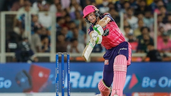 Jos Buttler of Rajasthan Royals bats during the final T20 cricket match of the Indian Premier League 2022(PTI)