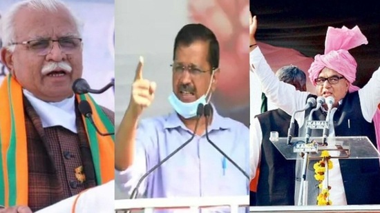 Manohar Lal Khattar, Arvind Kejriwal and Bhupinder Hooda hold rallies in Haryana today. Manohar Lal Khattar, Arvind Kejriwal and Bhupinder Hooda hold rallies in Haryana today. 