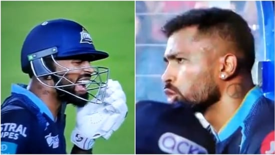 Hardik Pandya angry after being dismissed in the IPL 2022 Final.(Hotstar)